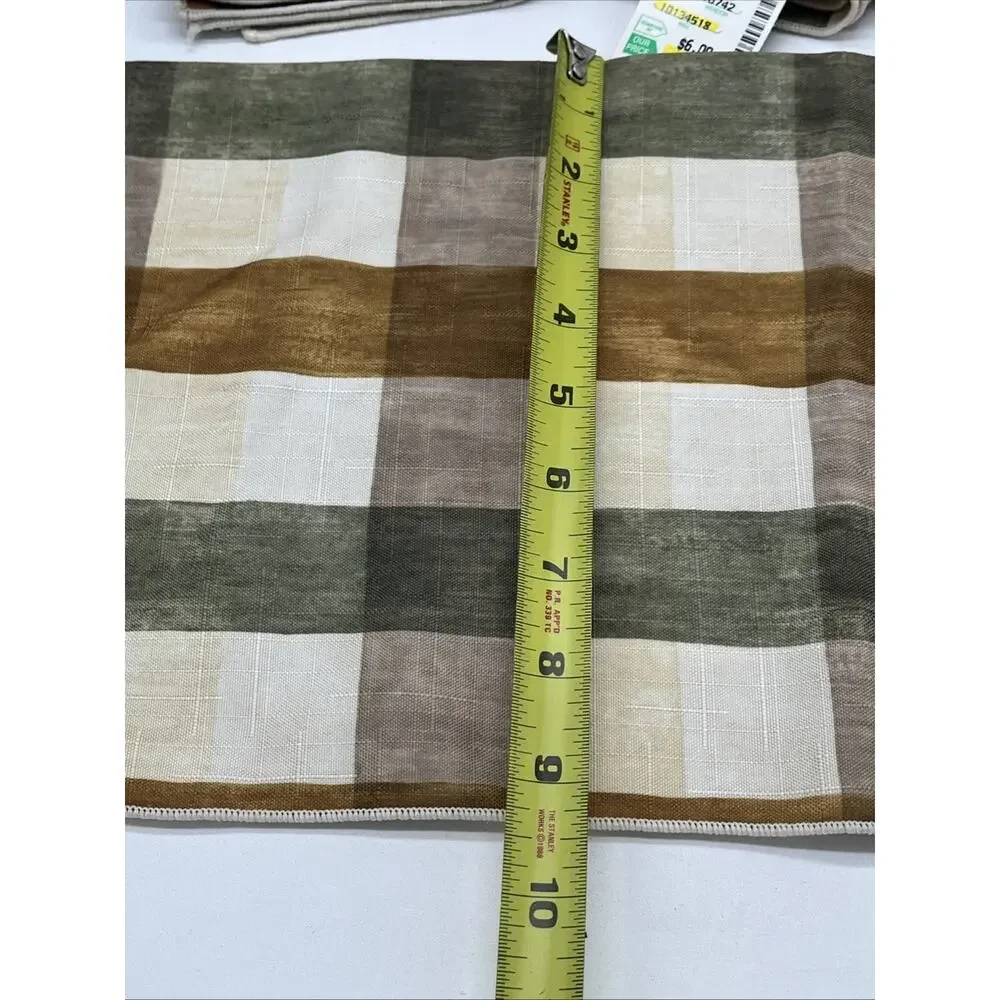 Vintage Set Of 6 Home Wear Plaid Cloth Napkins Ivory Polyester Green Brown 18x18